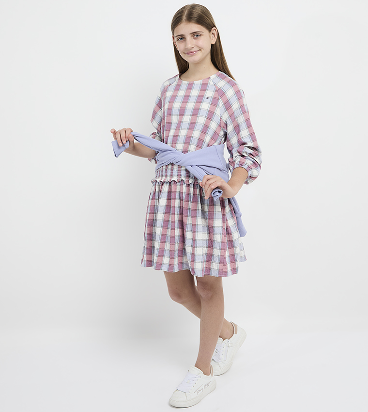 فستان كاروهات كم طويل بقصة A