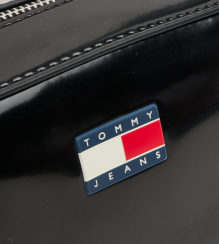 Buy Tommy Hilfiger Logo Badge Glossy Camera Bag In Black - Main Image