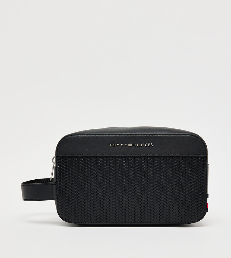 Logo Detail Textured Toiletry Bag