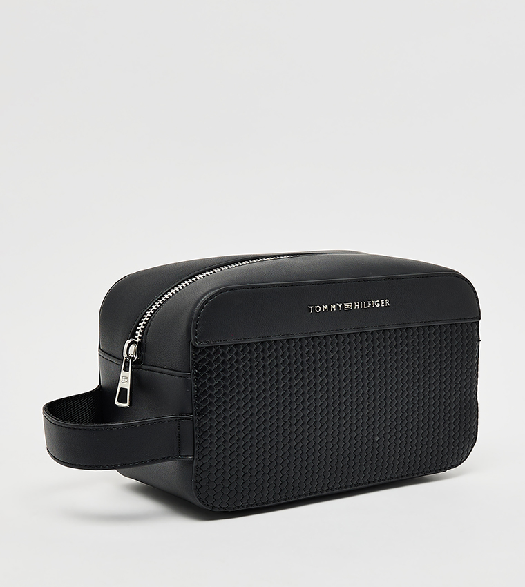 Logo Detail Textured Toiletry Bag