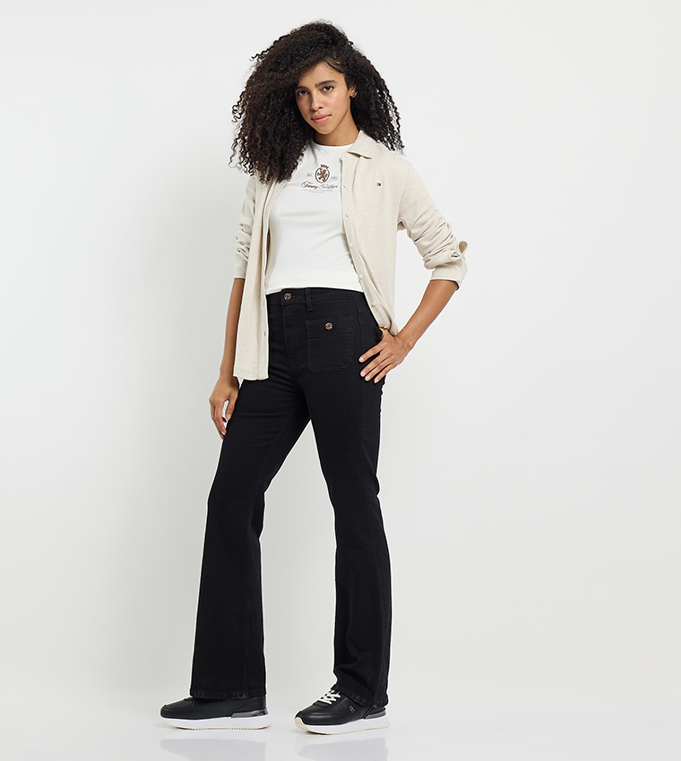 Solid High Rise Bootcut Jeans