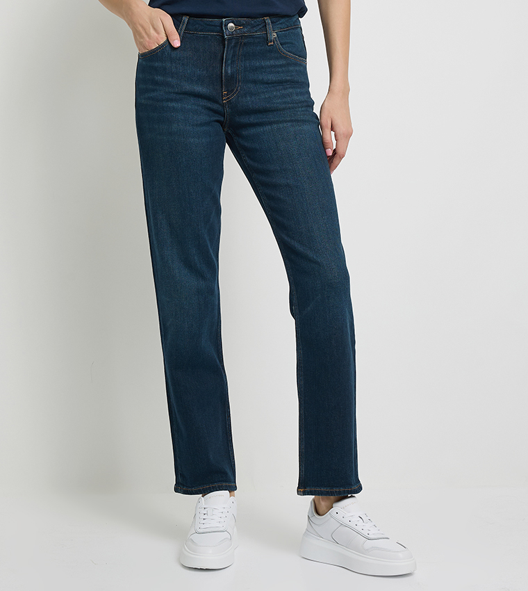 Washed High Waist Straight Fit Jeans