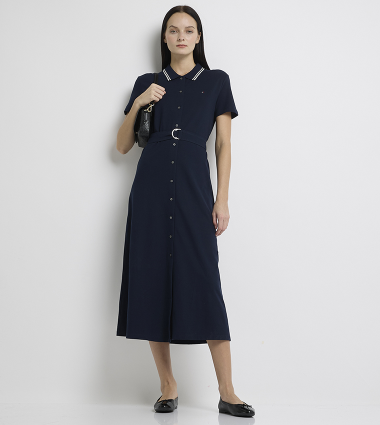 Buy Tommy Hilfiger Tipping Polo Neck Midi Dress In Navy | 6thstreet Qatar