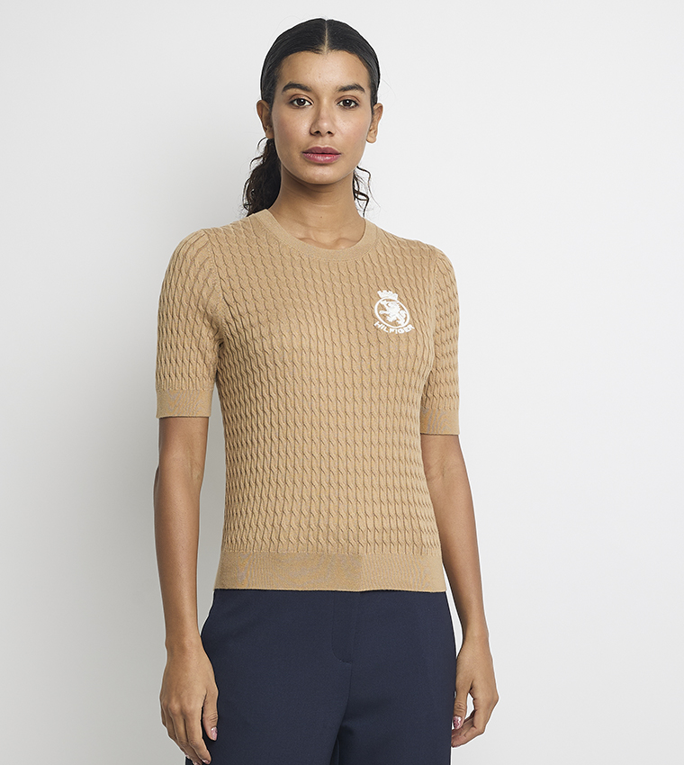 Cable Knit Short Sleeves Sweater