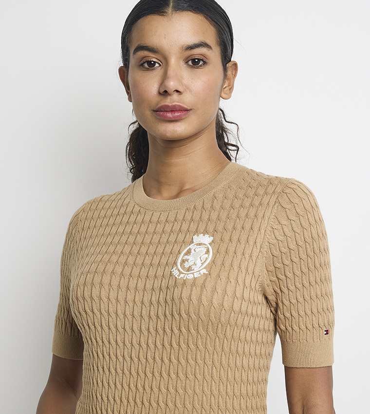 Cable Knit Short Sleeves Sweater