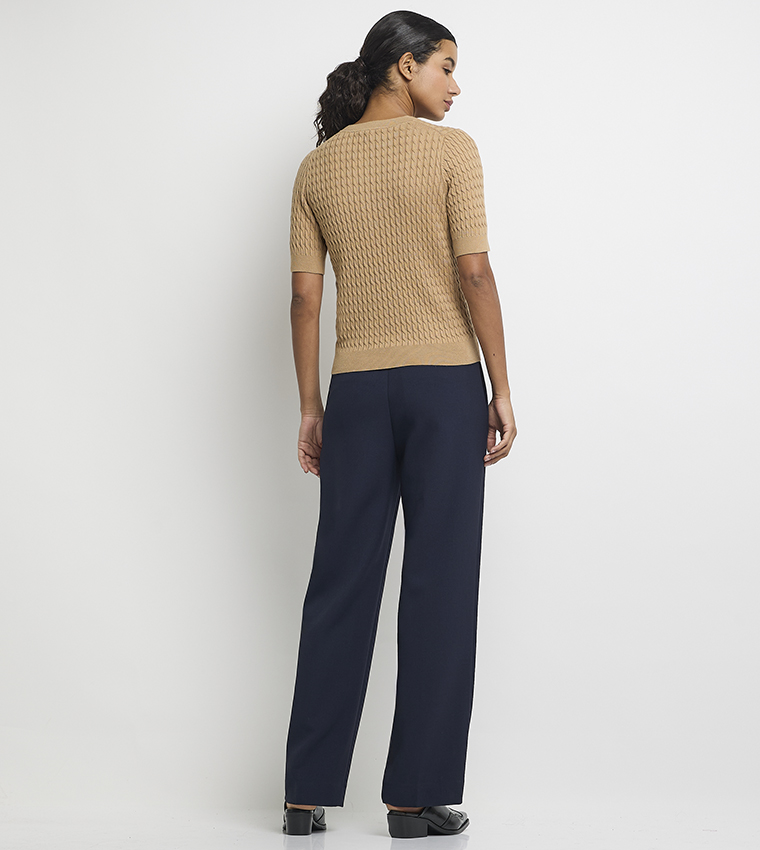 Cable Knit Short Sleeves Sweater