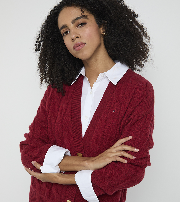 كارديغان منسوج بياقة V 