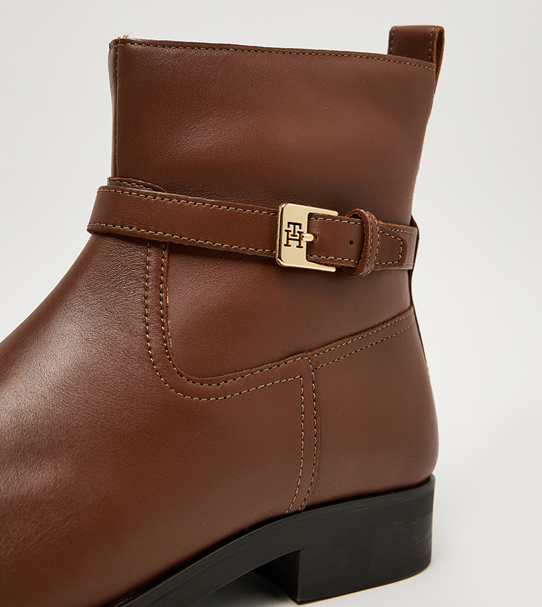 Buckle Detail Leather Riding Boots