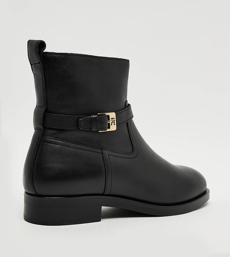 Buckle Detail Leather Riding Boots