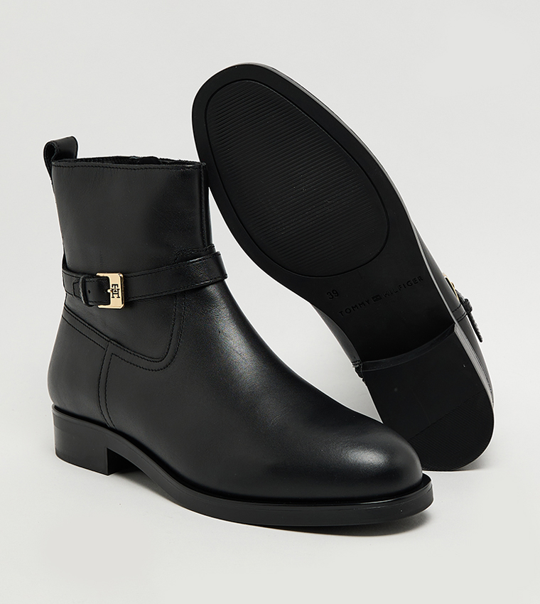 Buckle Detail Leather Riding Boots