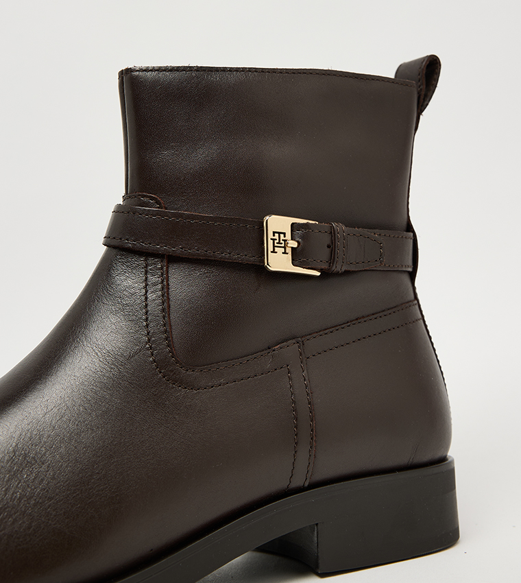 Buckle Detail Leather Riding Boots