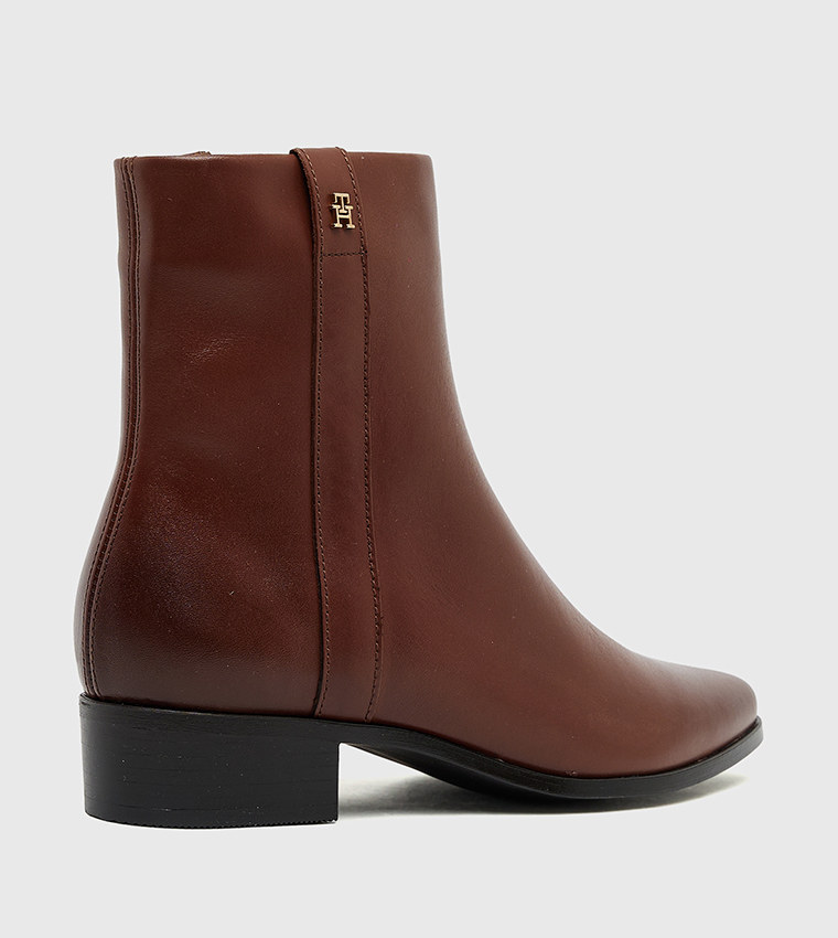 Low Block Heel Leather Ankle Boots