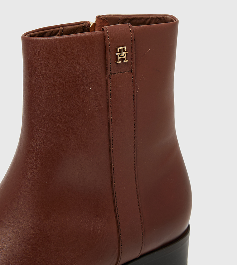 Low Block Heel Leather Ankle Boots