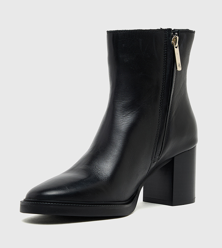 Block Heel Leather Ankle Boots