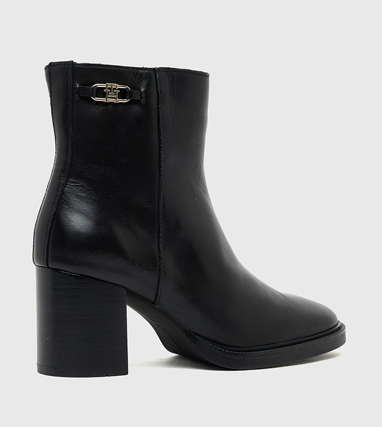 Block Heel Leather Ankle Boots