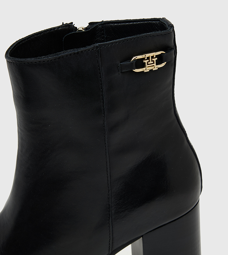 Block Heel Leather Ankle Boots