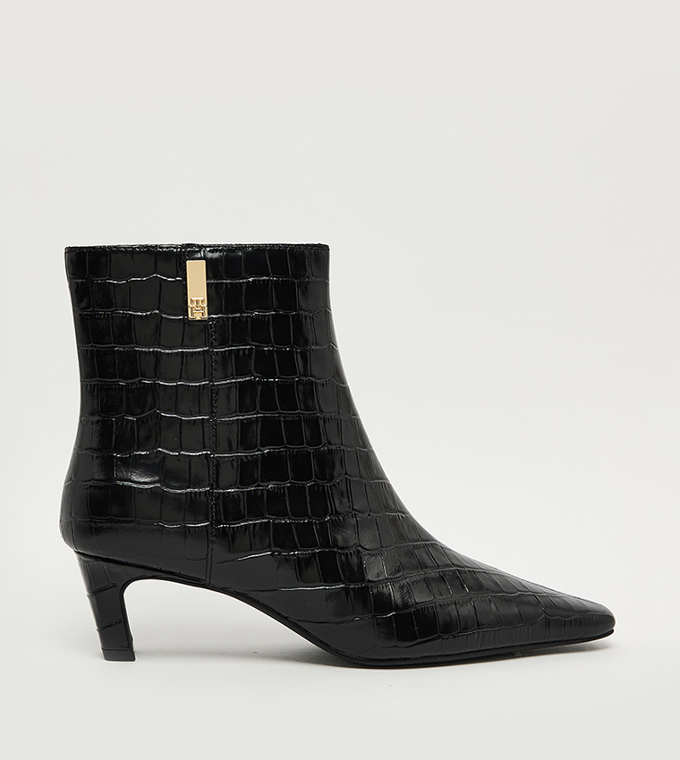 Croc Textured Zippered Ankle Boots