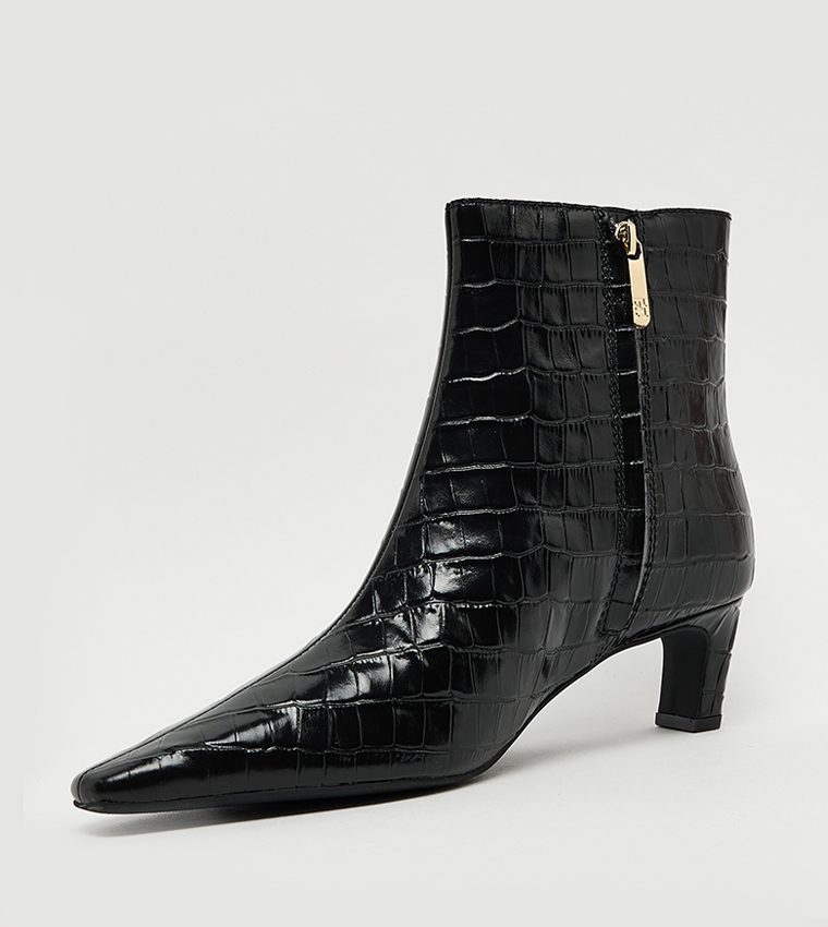 Croc Textured Zippered Ankle Boots