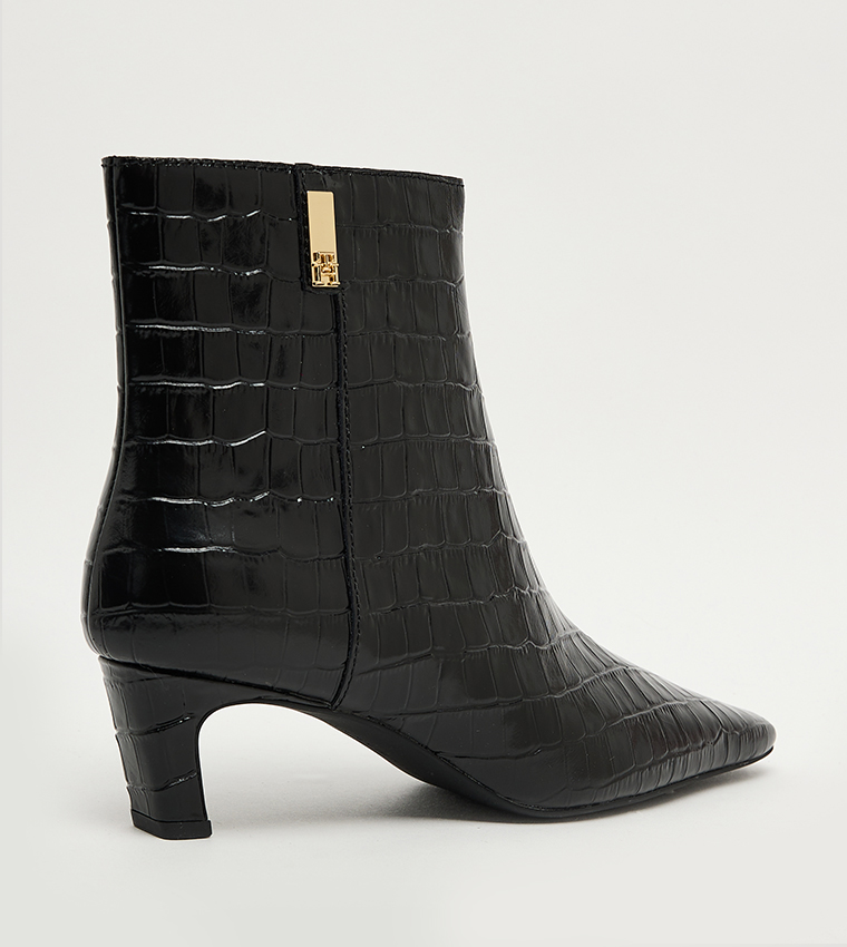 Croc Textured Zippered Ankle Boots