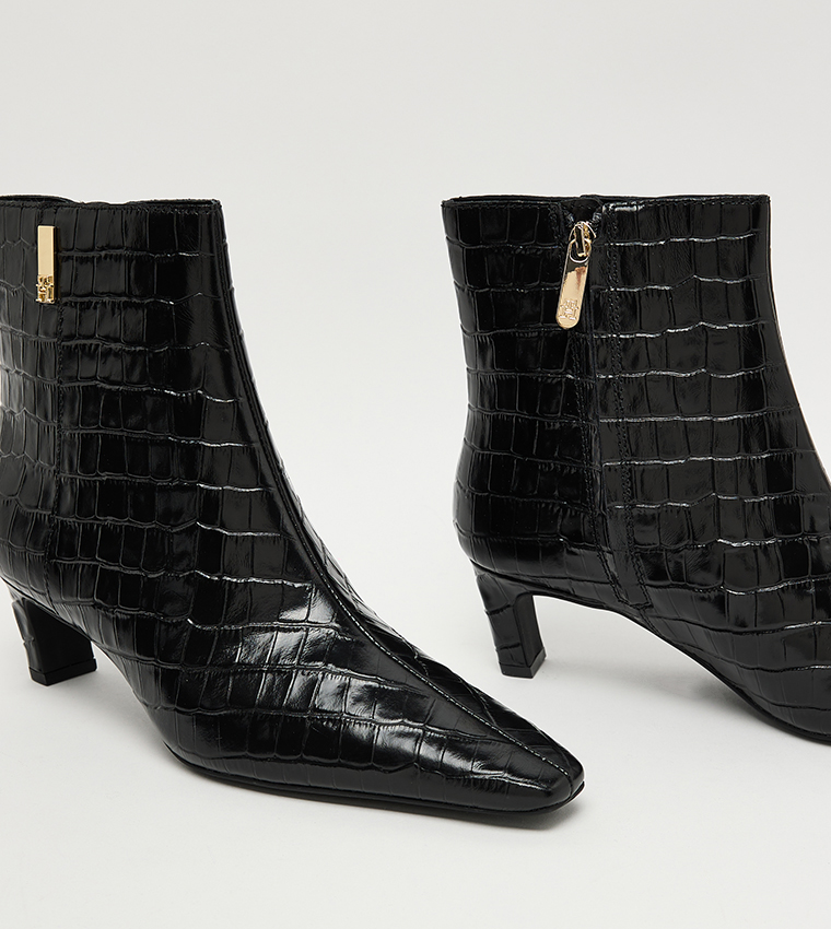 Croc Textured Zippered Ankle Boots