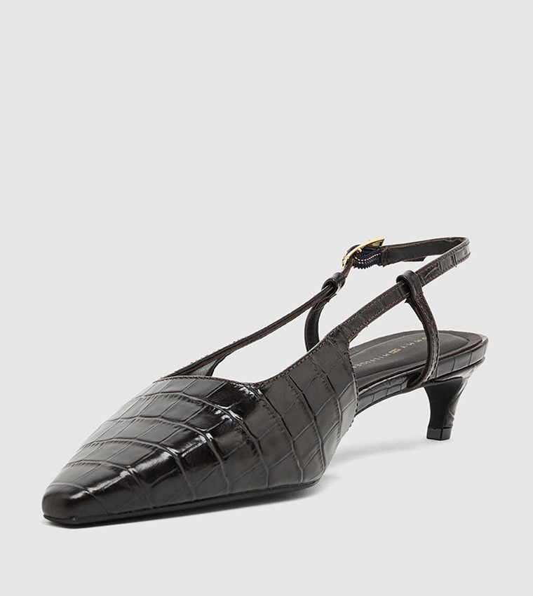 Textured Slingback Kitten Heel Pumps