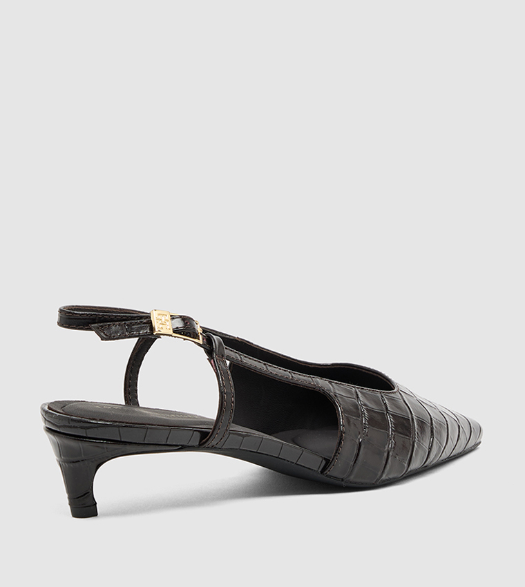 Textured Slingback Kitten Heel Pumps