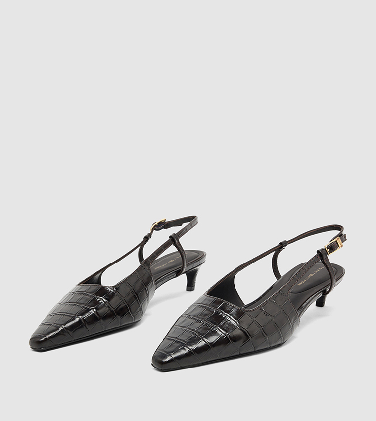 Textured Slingback Kitten Heel Pumps
