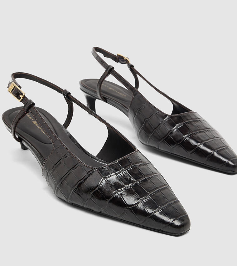 Textured Slingback Kitten Heel Pumps
