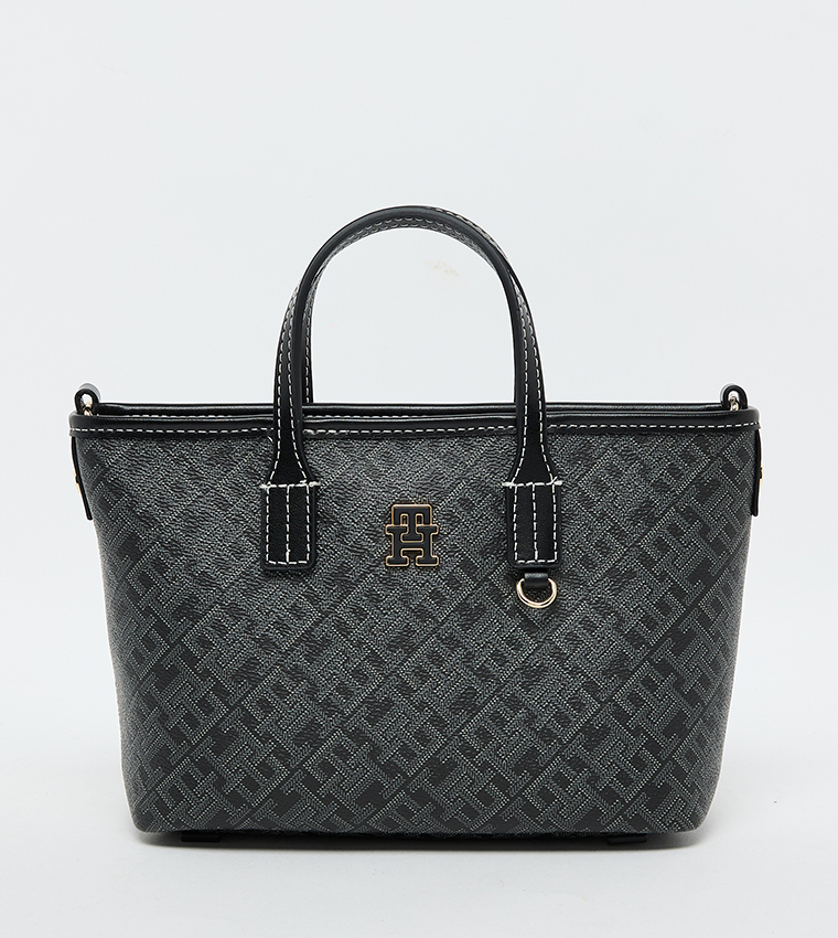 Monogram Patterned Zippered Tote Bag