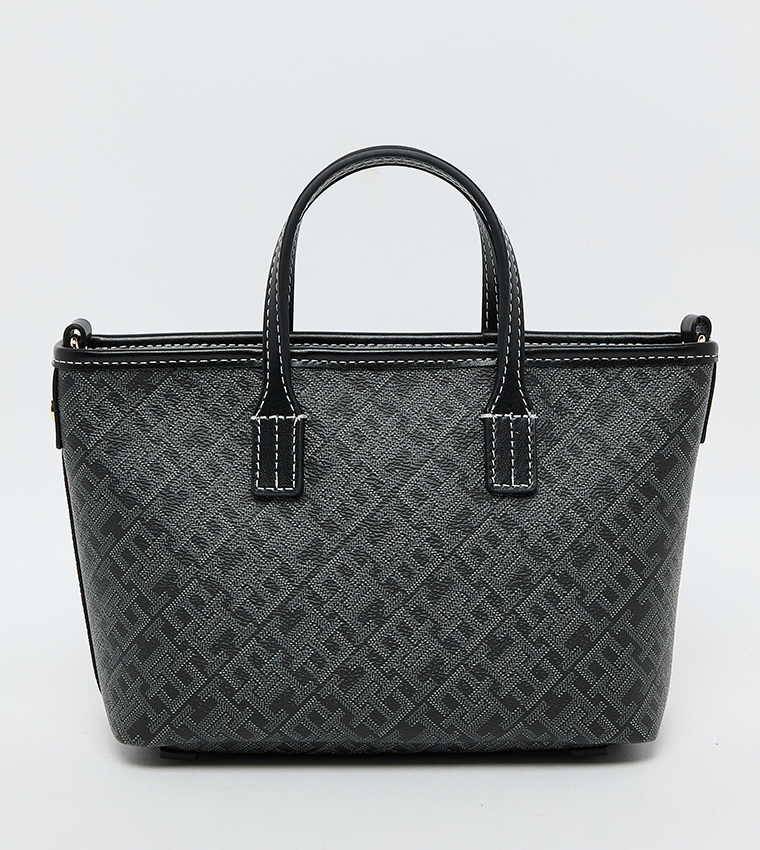 Monogram Patterned Zippered Tote Bag