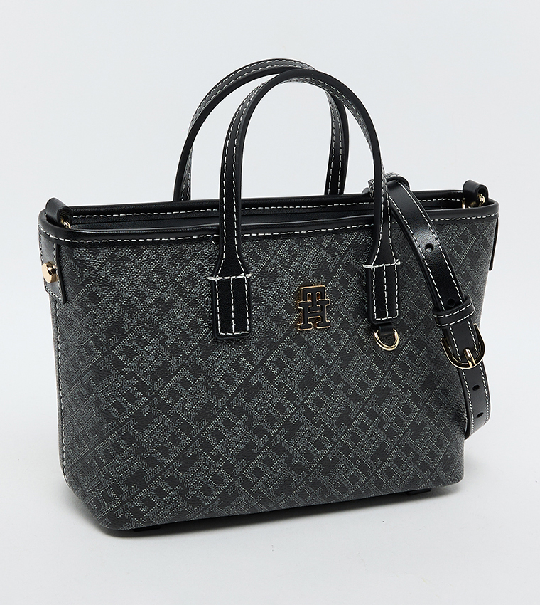 Monogram Patterned Zippered Tote Bag