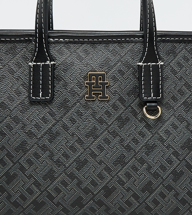 Monogram Patterned Zippered Tote Bag