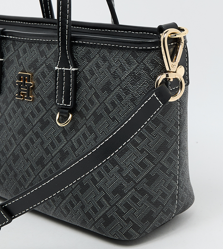 Monogram Patterned Zippered Tote Bag