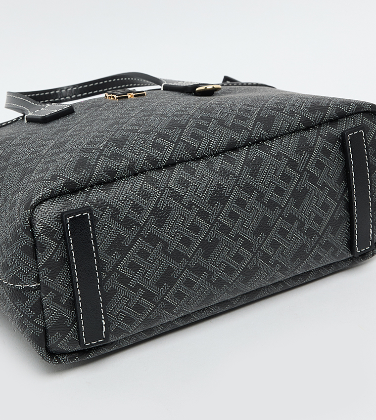 Monogram Patterned Zippered Tote Bag