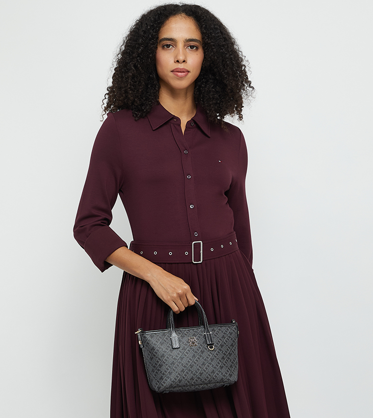 Monogram Patterned Zippered Tote Bag