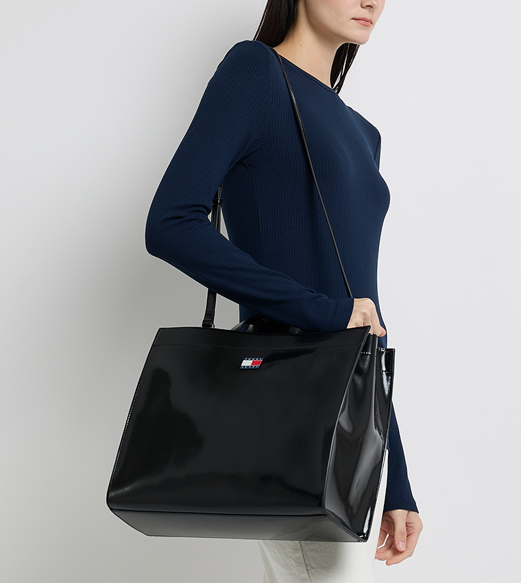 Logo Detail Glossy Tote Bag