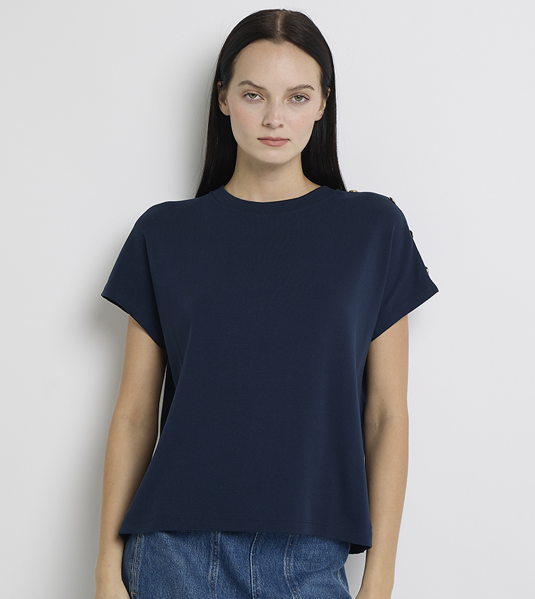 Gold Button Detail Short Sleeves T-Shirt