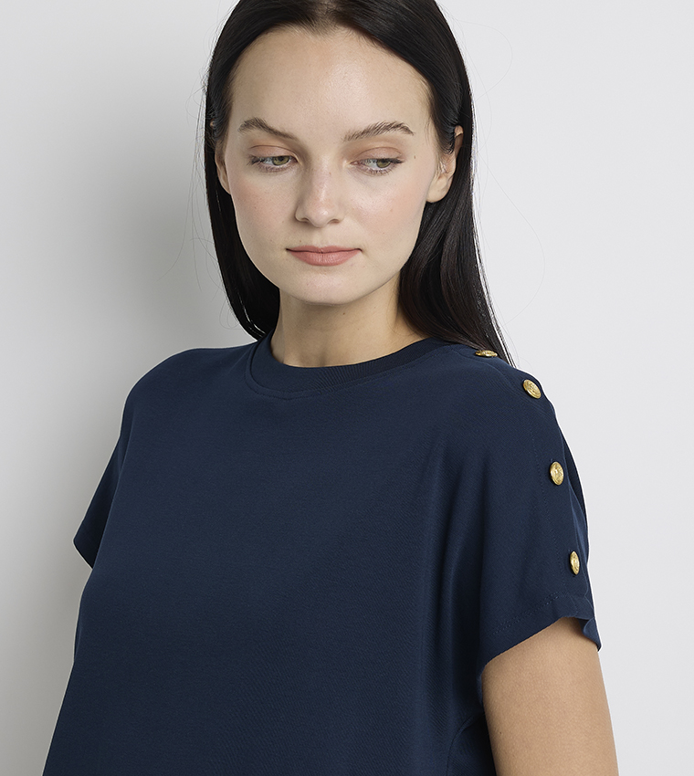 Gold Button Detail Short Sleeves T-Shirt