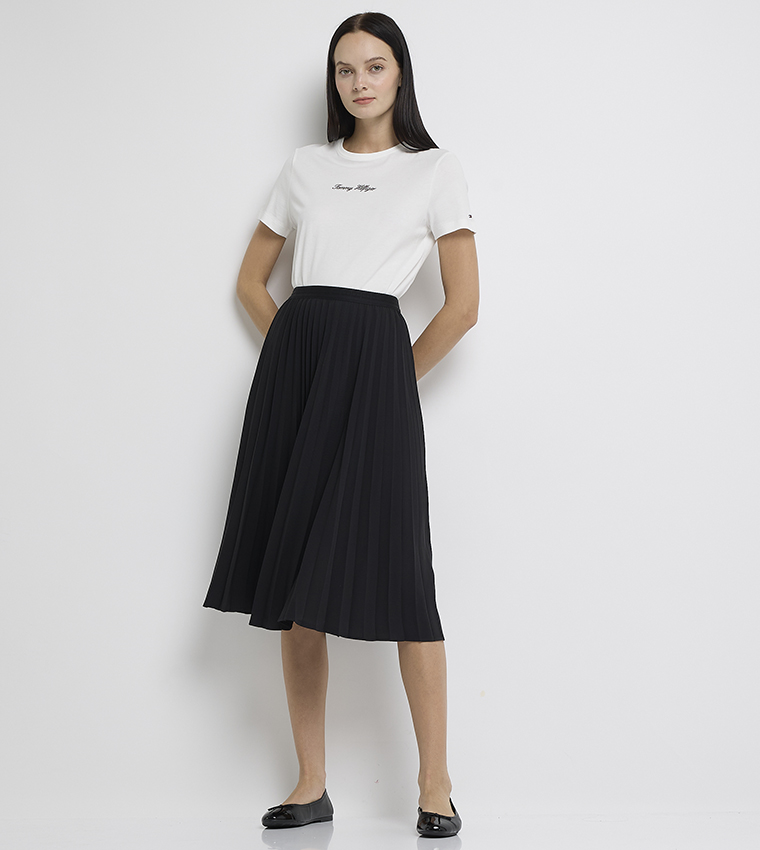 Fluid Pleated Pull On Midi Skirt