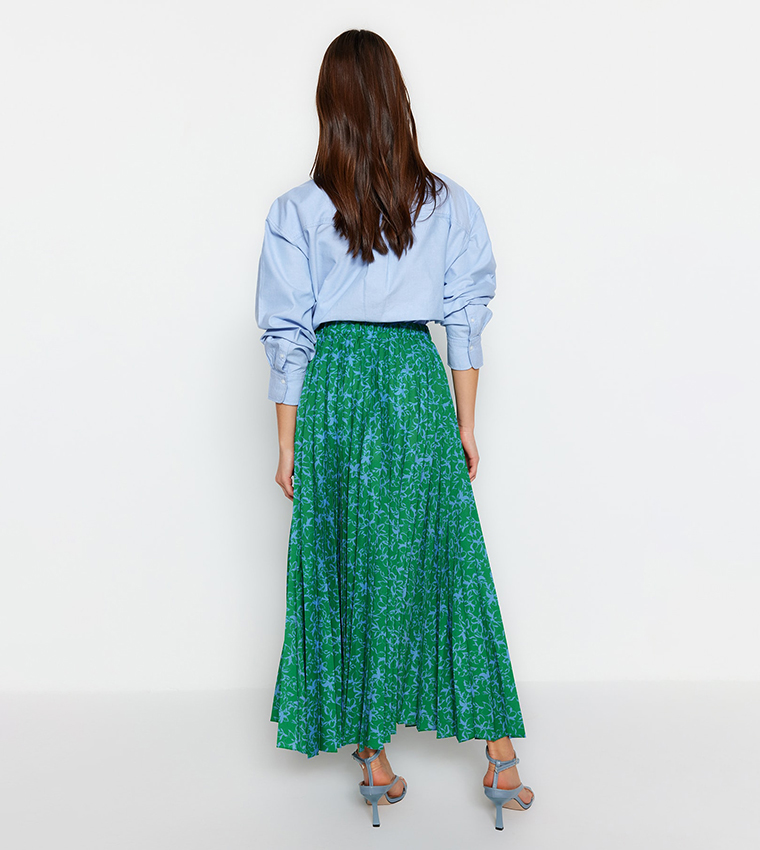 Floral Printed Pleated Knitted Skirt