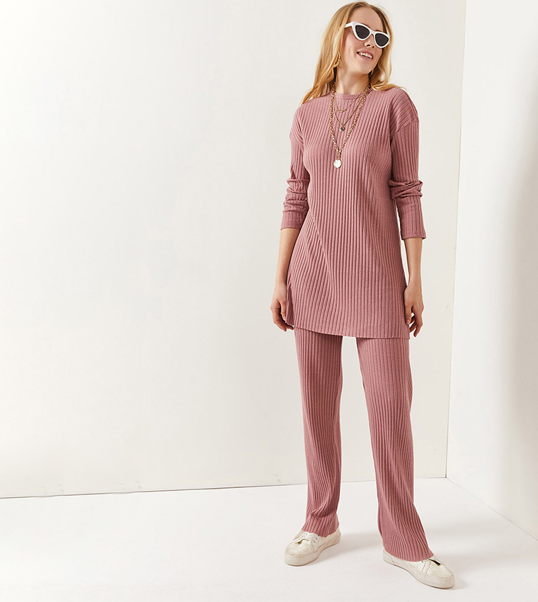 Buy Olalook Ribbed Co Ord Set In Pink 6thStreet UAE