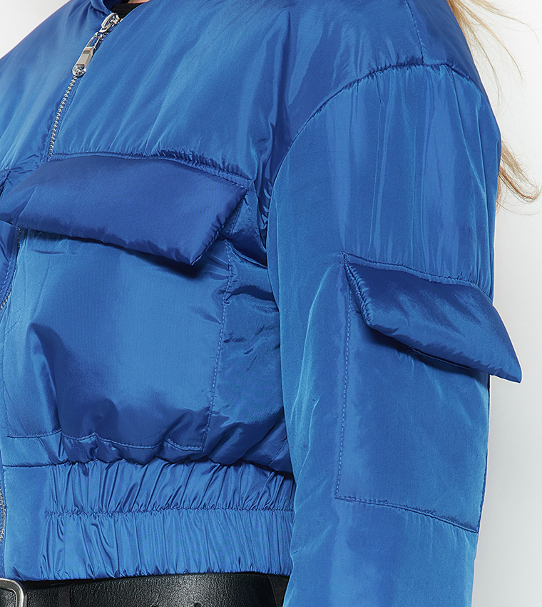 Royal blue cropped puffer jacket shop