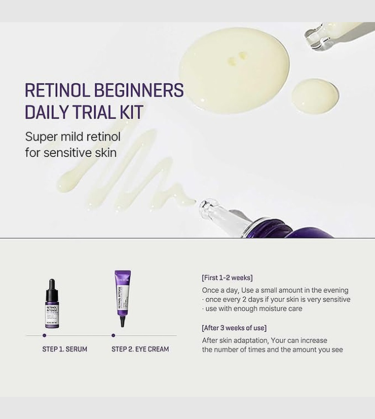 Korean Retinol Intense Trial Kit - Mild Korean 0.1% Retinol Face Serum & Eye Cream for Beginner - 10ml 