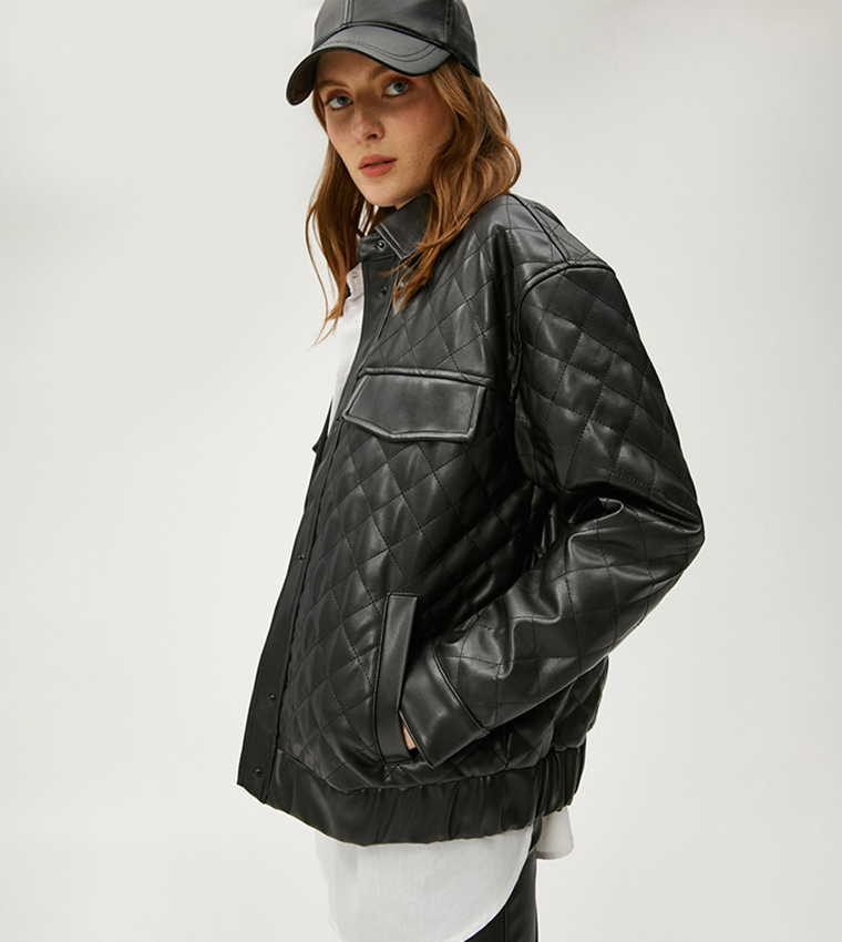 Leather look quilted jacket clearance