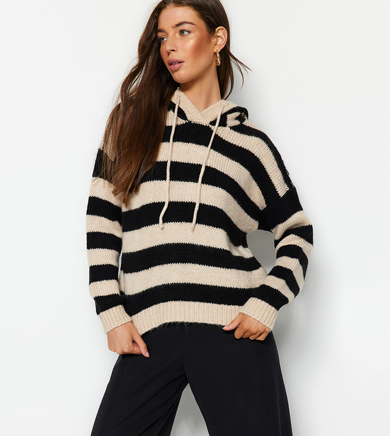 Striped hooded sales sweater