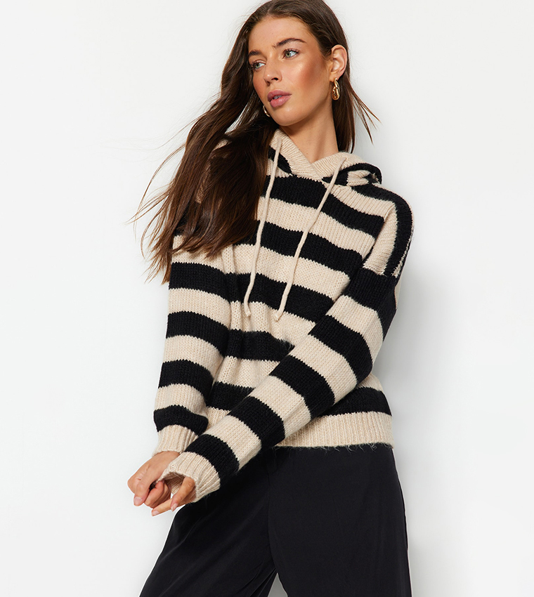 Striped hooded sweater top