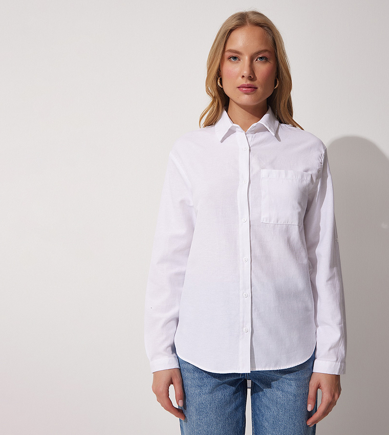 Oversized white online long sleeve shirt