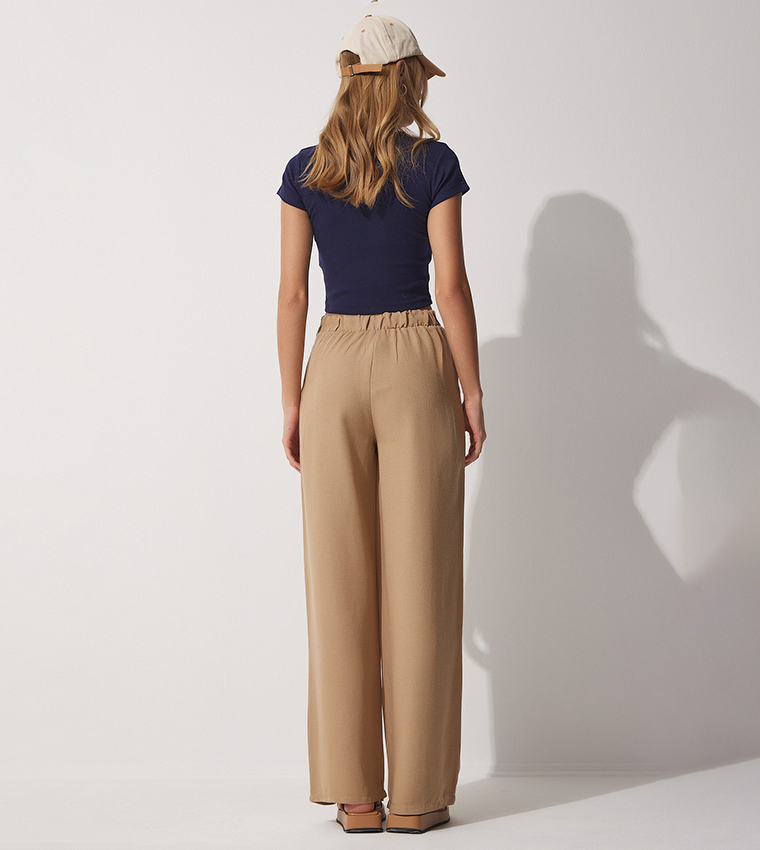 Buy Happiness İstanbul Solid Wide Leg Trousers In Camel