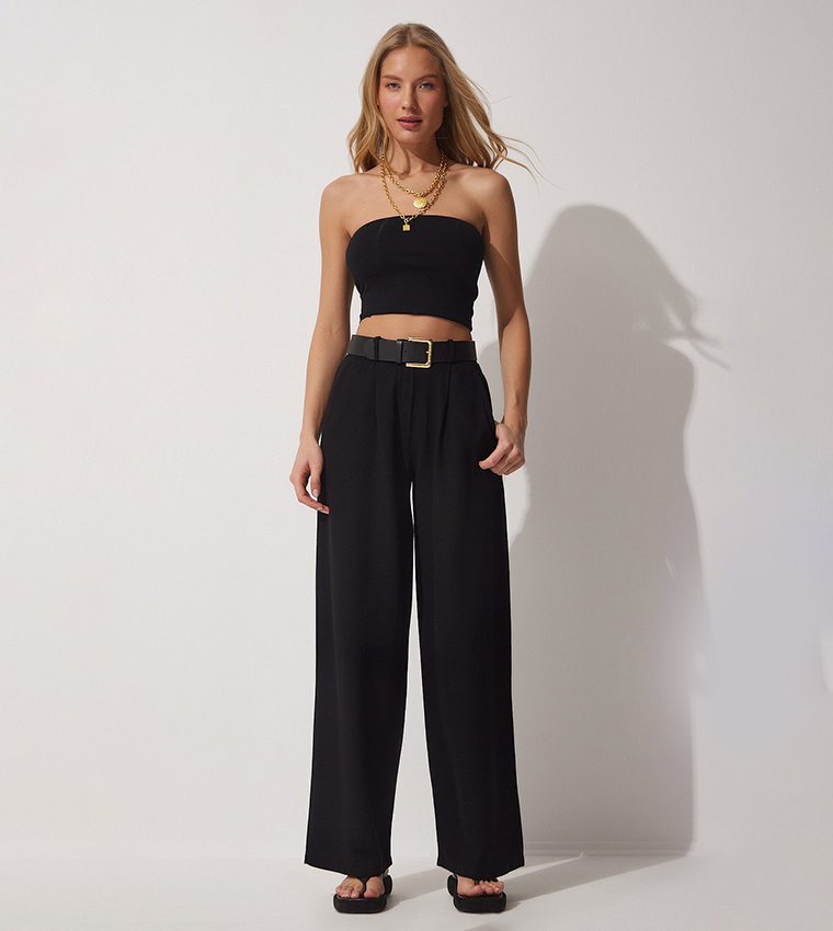 High waisted wide leg black trousers 2025