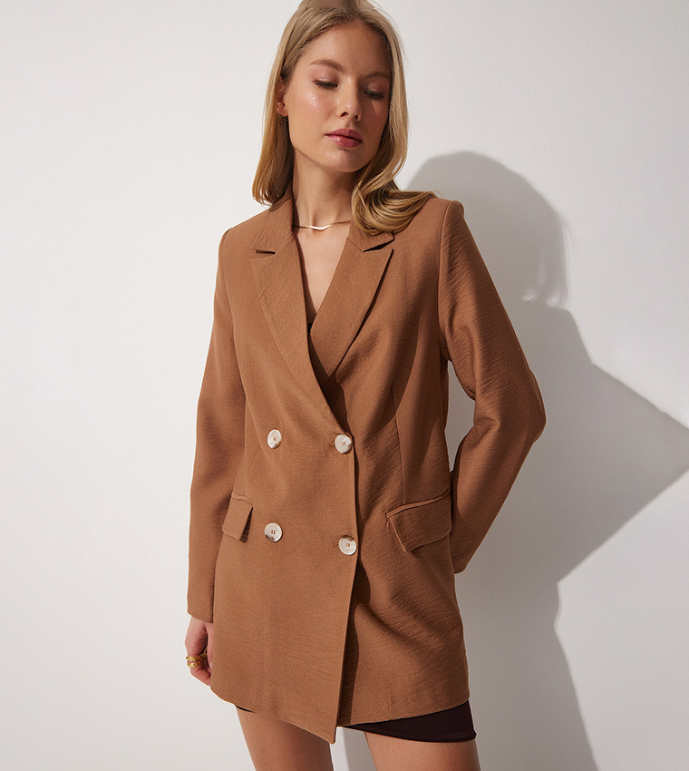 Double breasted tan blazer clearance